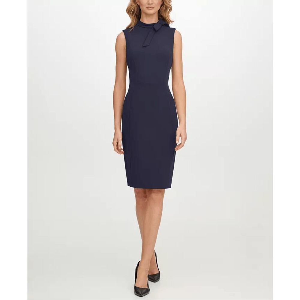 Calvin Klein Navy Sheath Tie-Neck Mini Dress